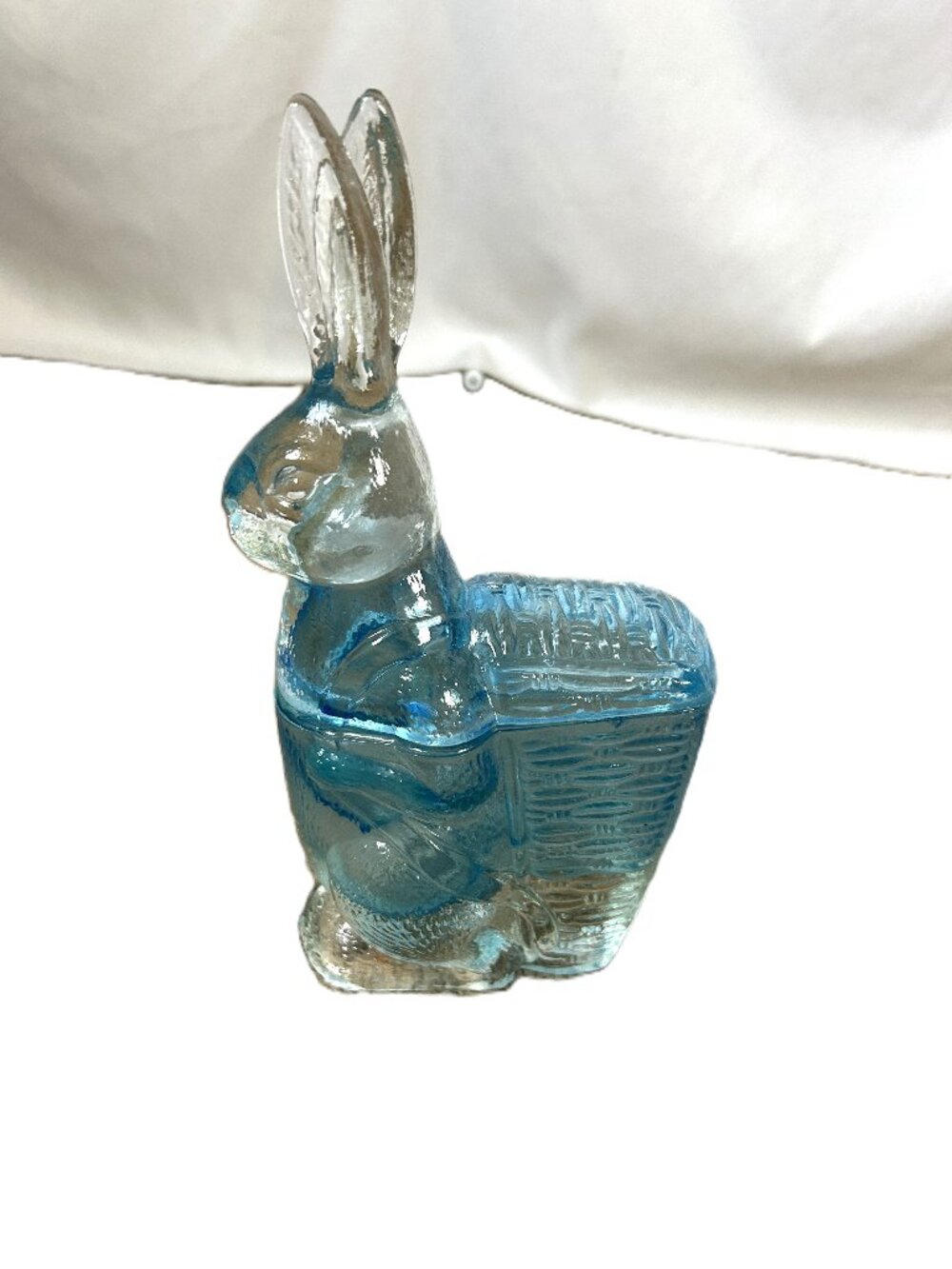 Vintage Blue Glass Standing Bunny Rabbit Tall Candy Container/Dish Easter